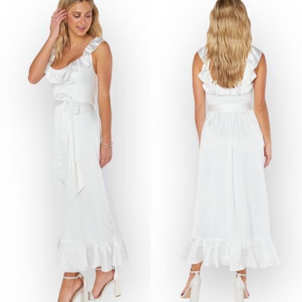 Show Me Your Mumu Alexis Midi Dress in Ivory Luxe Satin size Small